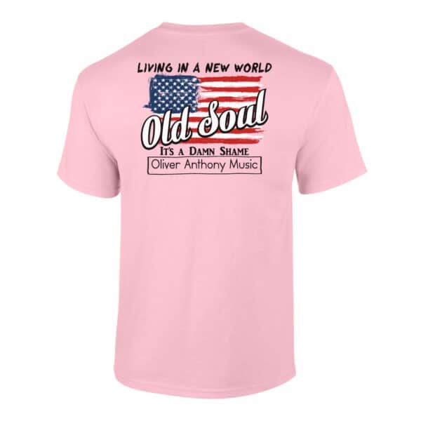New World, Old Soul Flag Adult T-Shirt (Front and back designs) - Light Pink