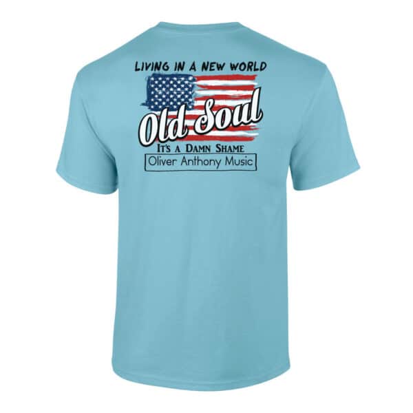 New World, Old Soul Flag Adult T-Shirt (Front and back designs) - Sky Blue